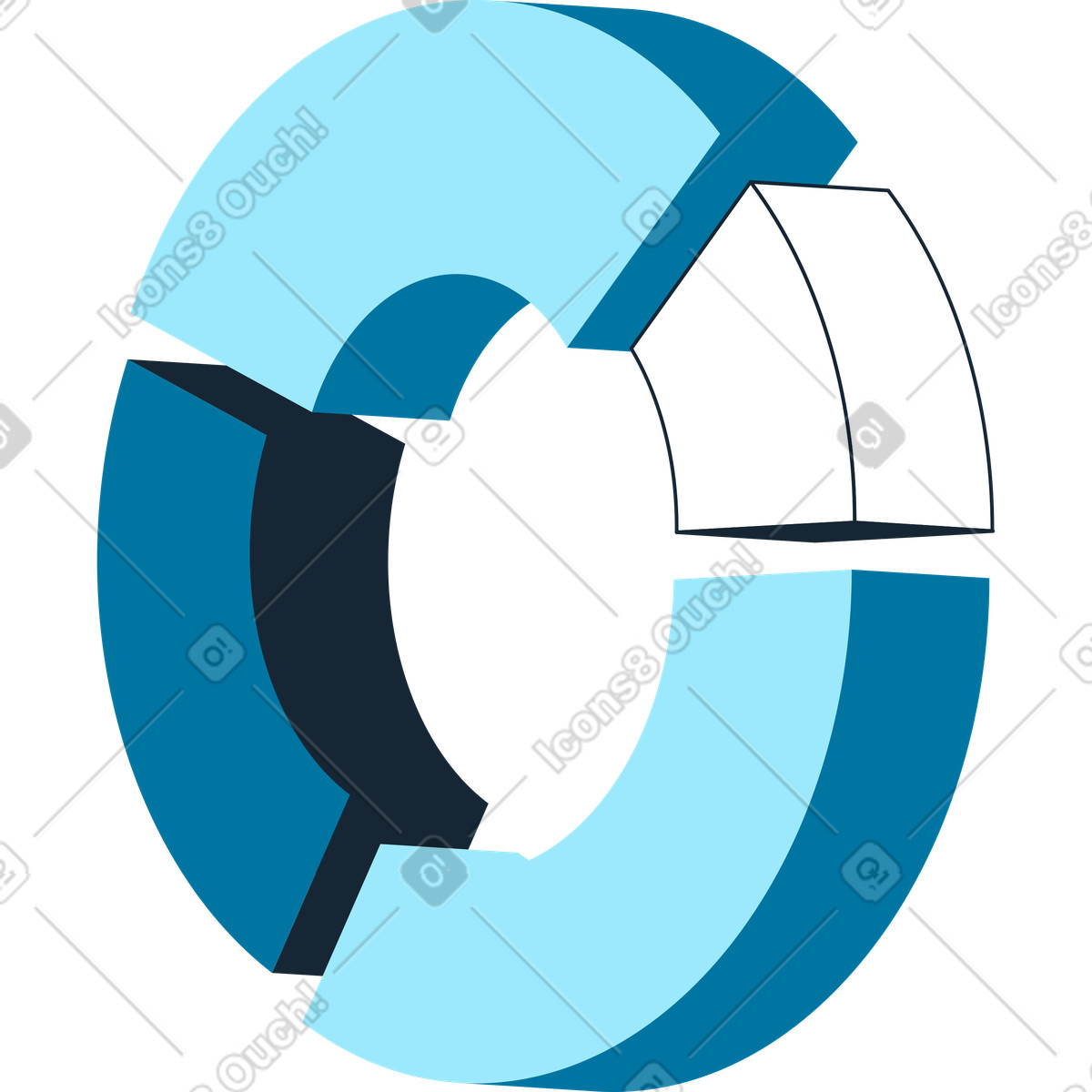 Data visualization donut chart with separated slice illustration in Indigo style download in PNG, SVG