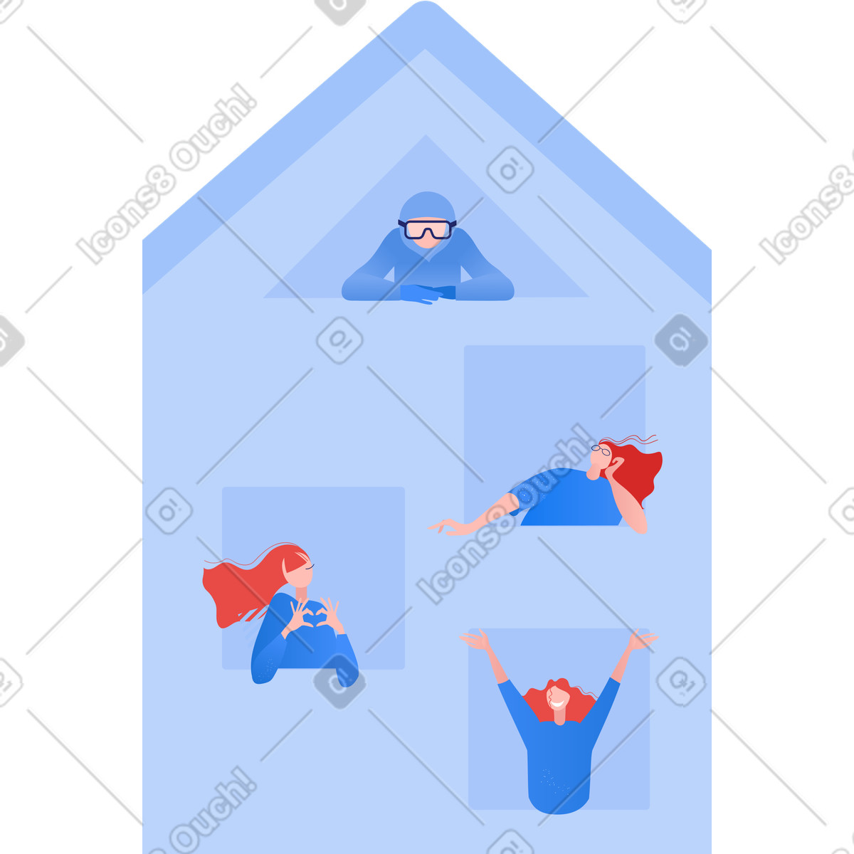 Ilustração de Pessoas em auto-isolamento olhando pelas janelas no estilo Clip para baixar PNG, SVG