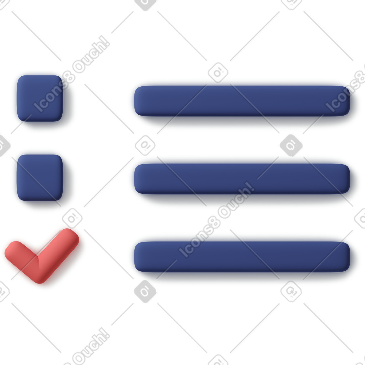 Blue checklist with one red done item-Illustration im 3D Business-Stil als Download in PNG, SVG