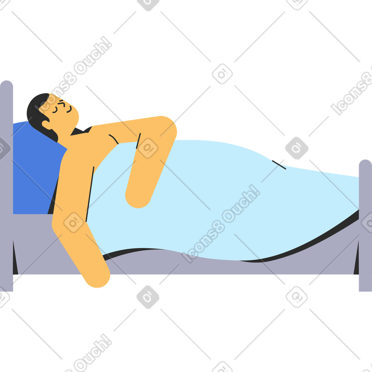 Man sleeping in bed animated illustration Marginalia style download GIF, Lottie (JSON), AE