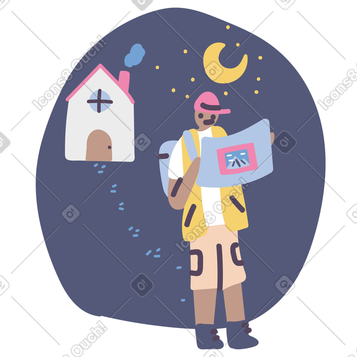 Traveler with map leaving his home illustration in Pluto style download in PNG, SVG
