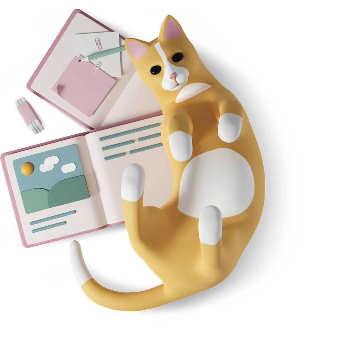 Ilustração de Cat lies on open books em PNG e SVG