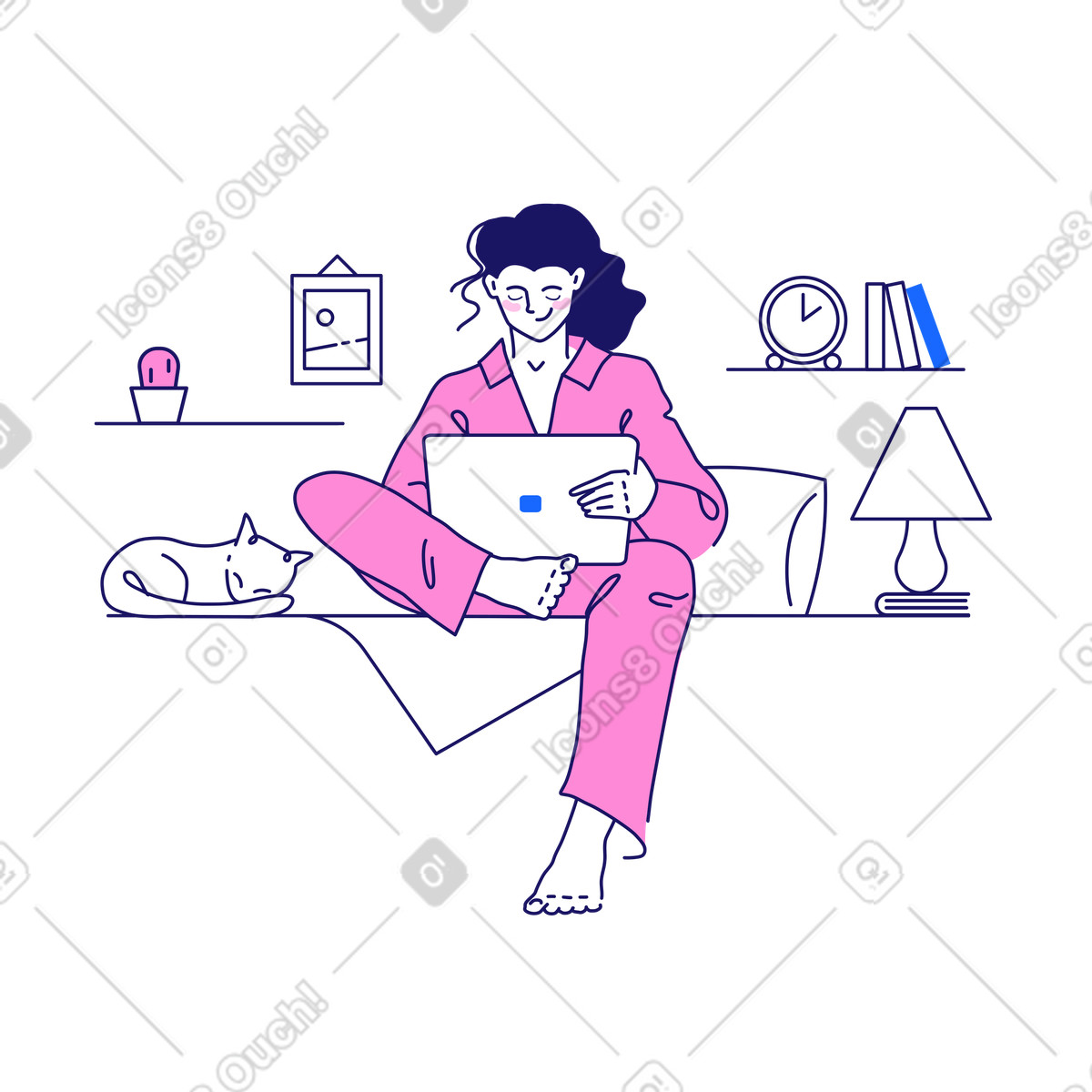 Donna in pigiama che lavora da casa illustrazione stile Matey scarica PNG, SVG