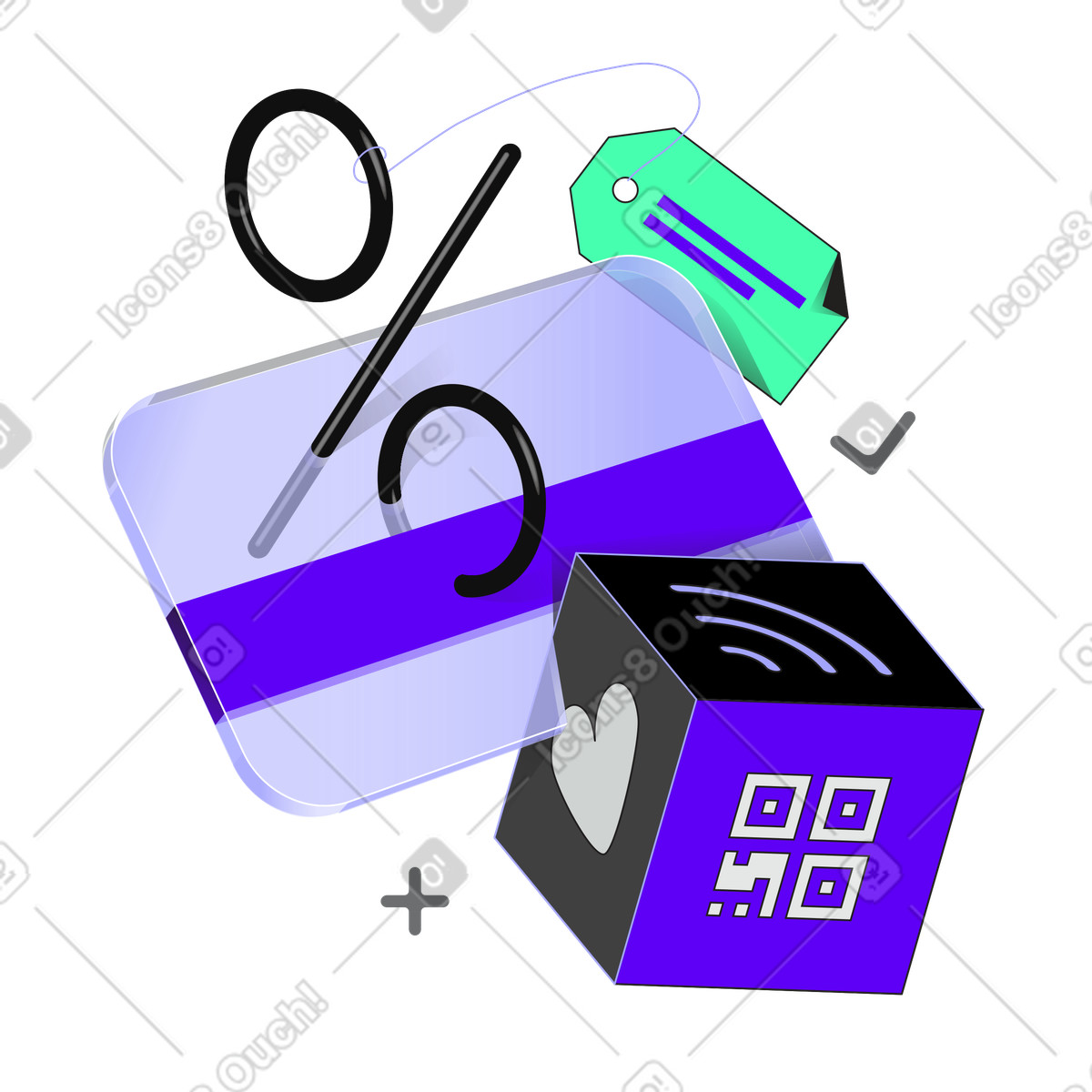 下载 Incut 风格的 使用信用卡和折扣销售 插画，支持 PNG、SVG 格式