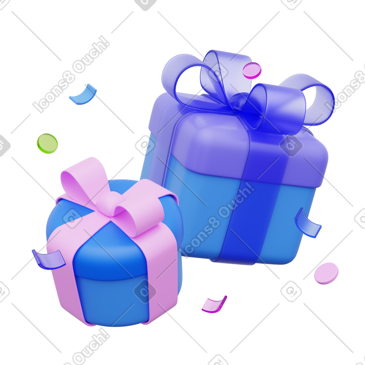 Gift boxes with party confetti, Celebration and festive wrapping illustration in 3D Playful style download in PNG, SVG
