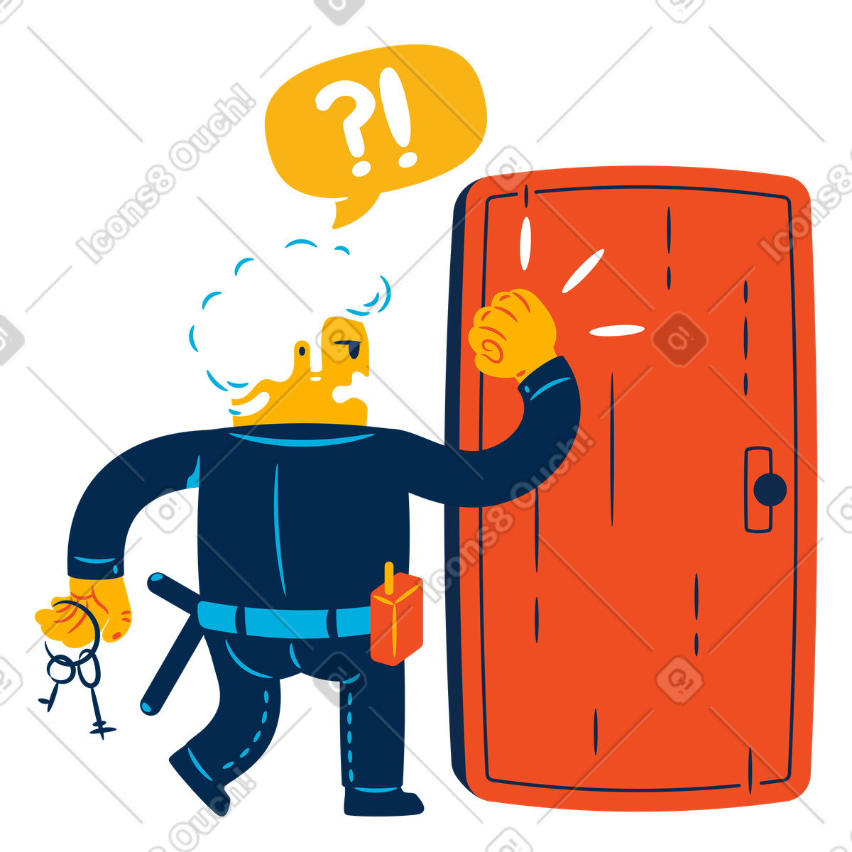 User puzzled and knocking on closed door, Logged out or account logout concept illustration in Flame style download in PNG, SVG