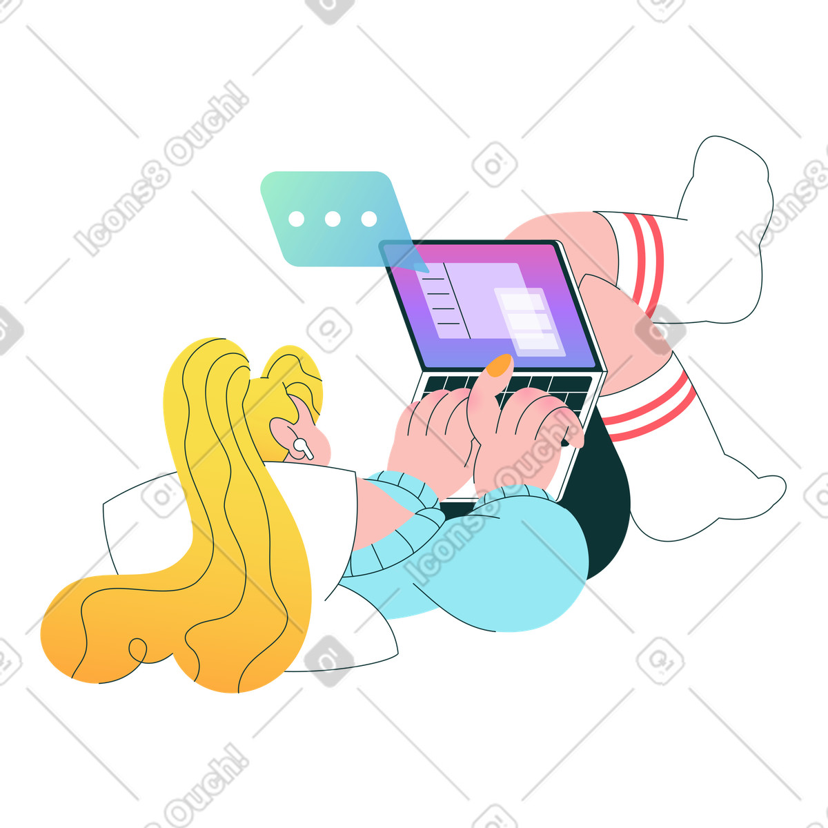 Ilustración Remote worker lounging with laptop, Work from home concept en estilo Florid a descargar en PNG y SVG