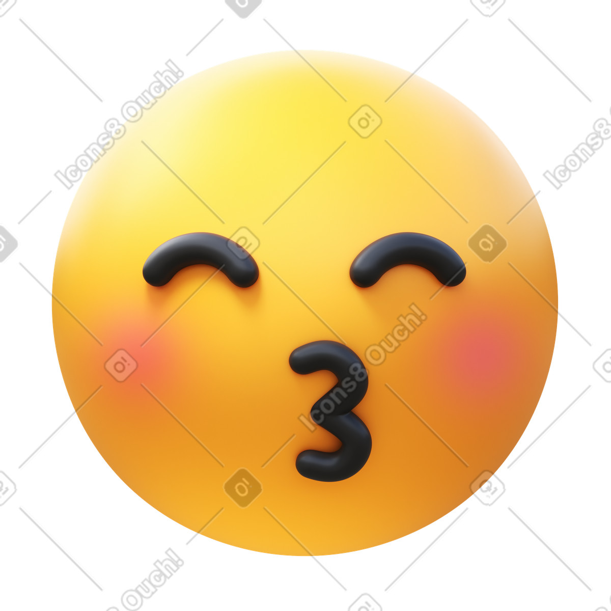 Ilustración Emoji de cara beso con ojos cerrados en estilo 3D Fluency a descargar en PNG y SVG