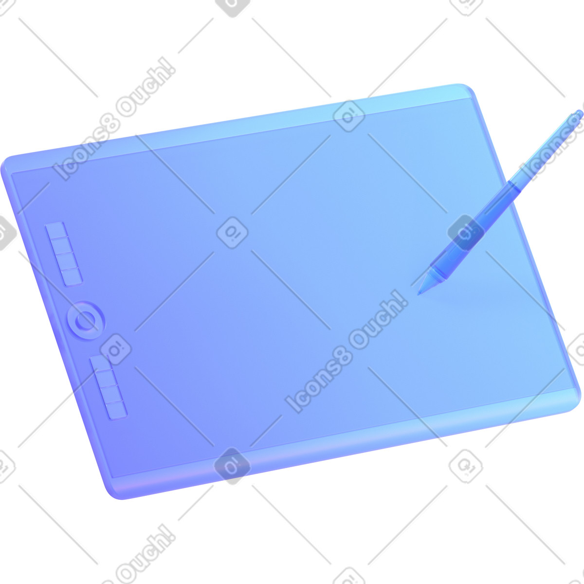 Tavoletta grafica blu con stilo in vista isometrica illustrazione stile 3D Glassy scarica PNG, SVG