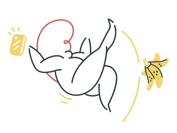 A muscular figure swinging towards a banana - Macaroni style illustration
