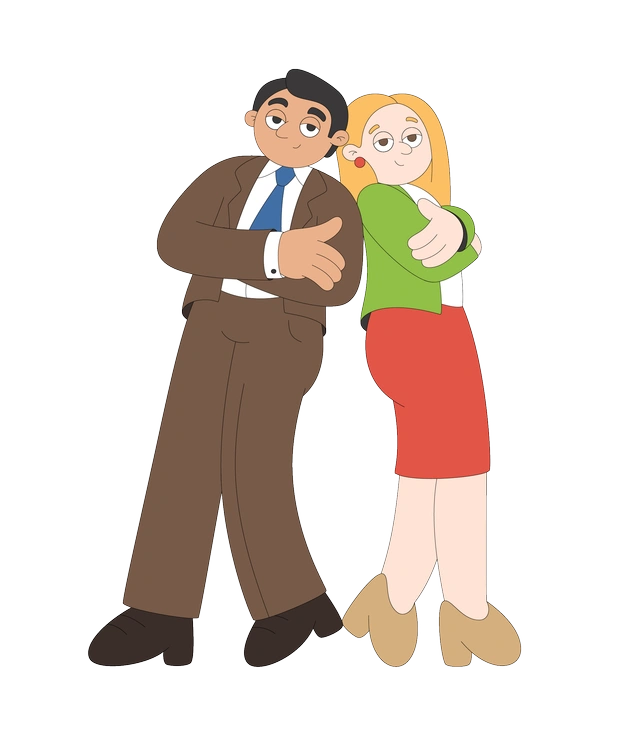 A man and woman posing confidently - Sitcom style illustration