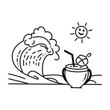 A cartoon ocean wave drinking from a coconut water glass