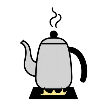 A tea kettle on a stove releasing a wavy, gentle cloud of steam
