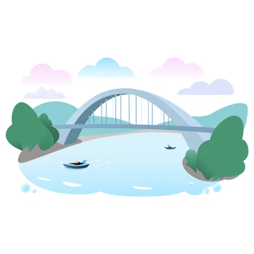 A bridge spanning a wide river, designed in the form of the aorta's arch