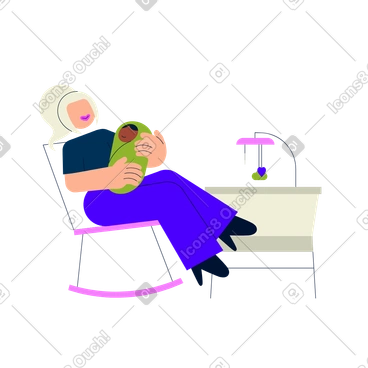 Woman cradling a baby animated illustration in GIF, Lottie (JSON), AE
