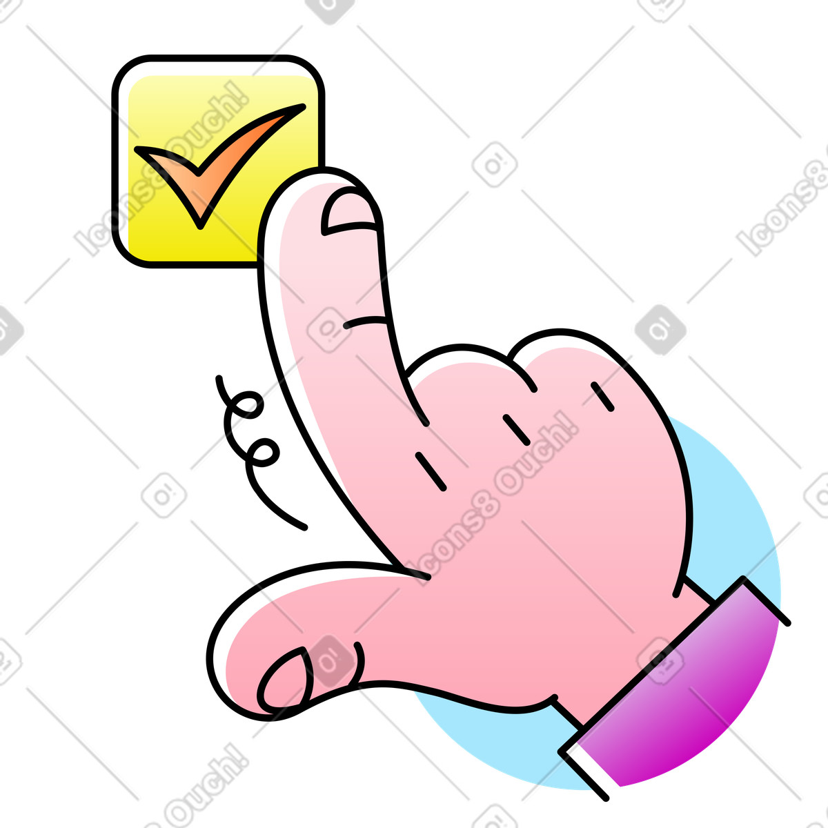 Hand pressing ok button with check mark illustration in Pocus style download in PNG, SVG
