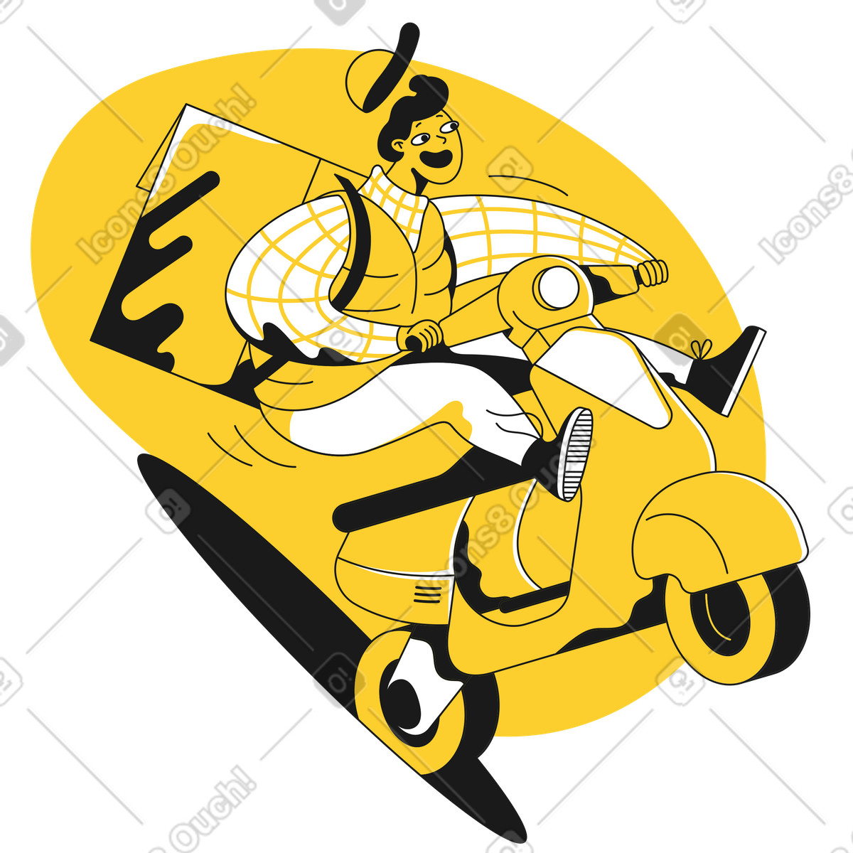 Aufgeregter lieferbote, der einen roller fährt-Illustration im Taxi-Stil als Download in PNG, SVG
