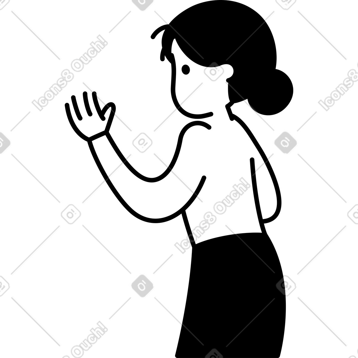 Character silhouette raising hand with open palm gesture upward-Illustration im Notion Line Art-Stil als Download in PNG, SVG