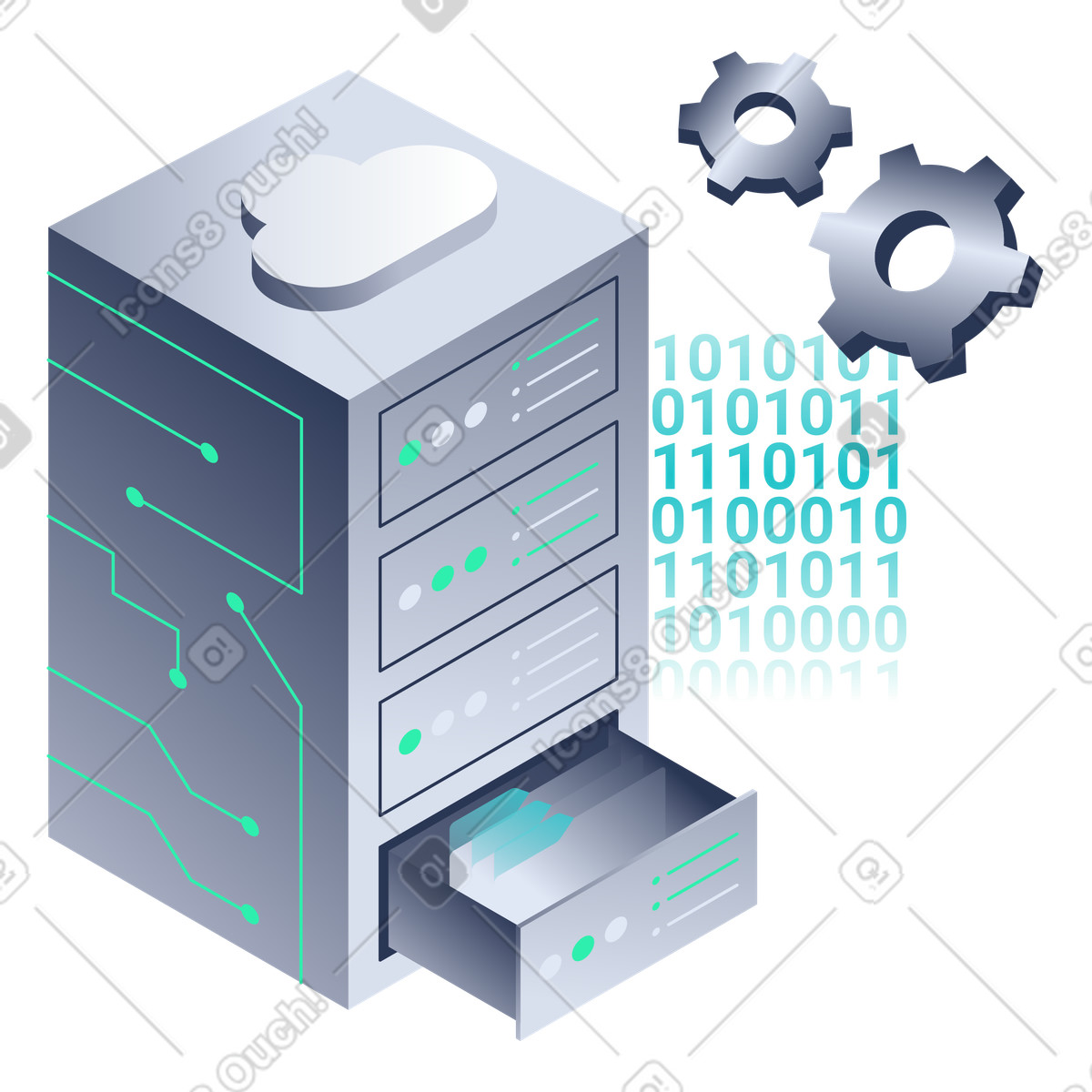 Cloud server data processing with settings illustration in Lucent style download in PNG, SVG
