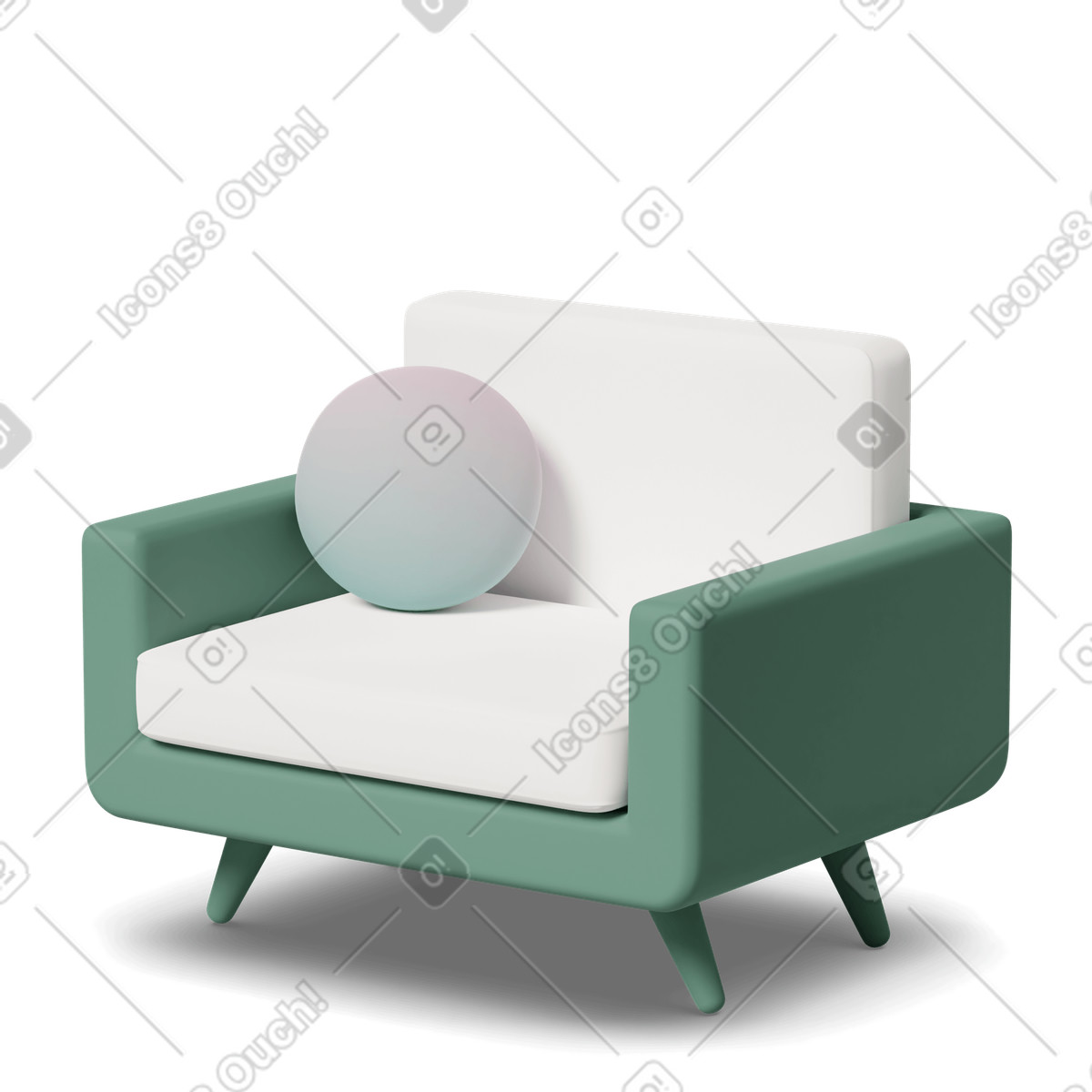 Green armchair with pillow illustration in 3D Casual life style download in PNG, SVG