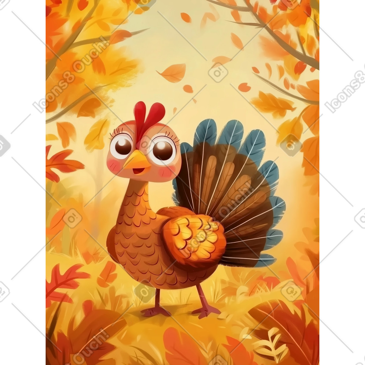 Cartolina del ringraziamento con un simpatico tacchino illustrazione in stile Postcards scarica in PNG, SVG