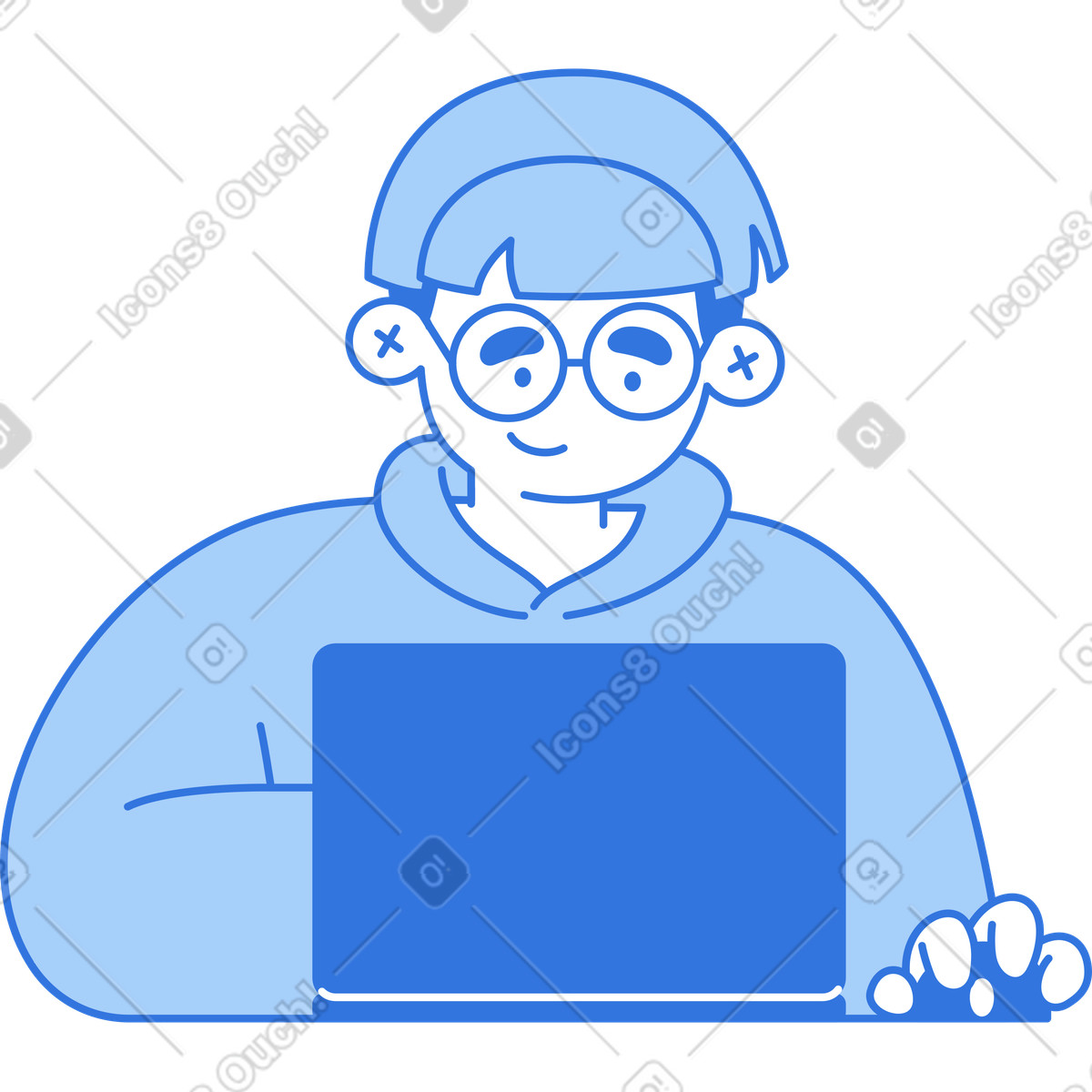Ilustración Hombre con laptop en estilo Sky a descargar en PNG y SVG