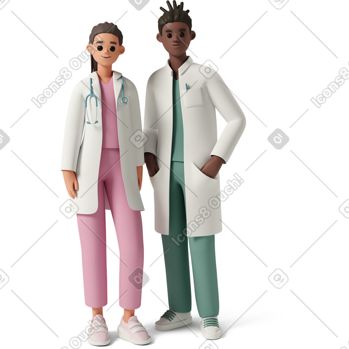 Doctors in white coats illustration 3D Casual life style download PNG, SVG