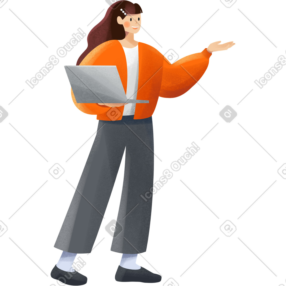 Young woman with laptop-Illustration im Shine-Stil als Download in PNG, SVG
