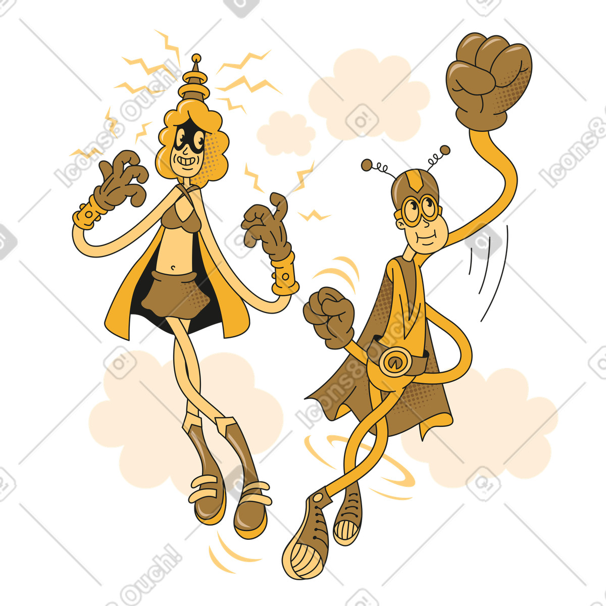 Ilustración Hombre y mujer disfrazados de superhéroe. en estilo Rubber a descargar en PNG SVG