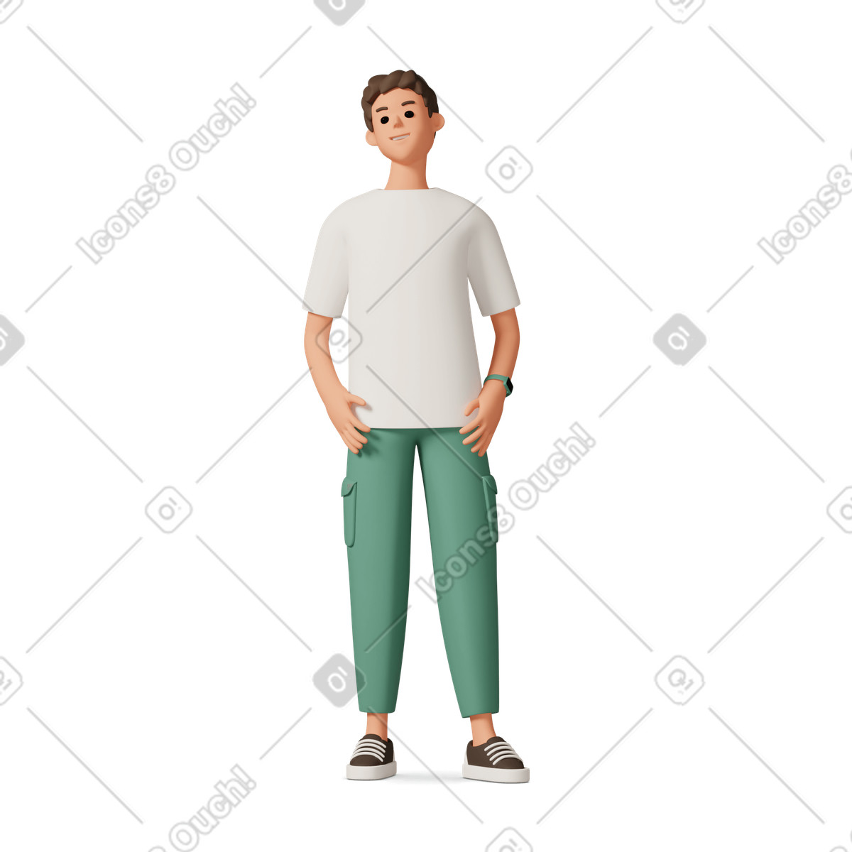 Young man standing with hands in pockets illustration 3D Casual life style download PNG, SVG