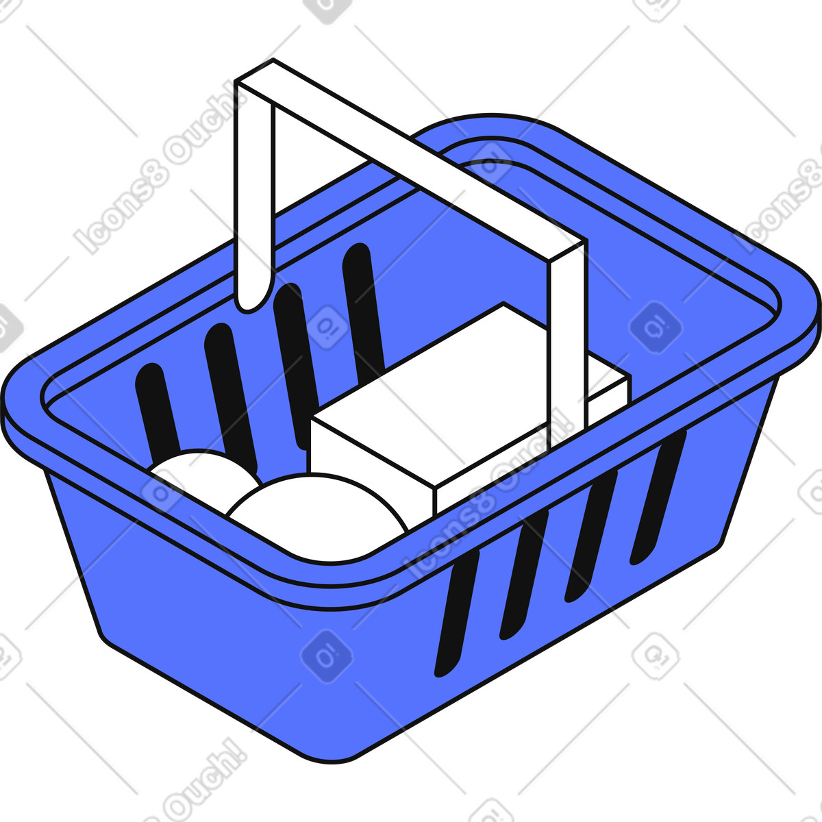 Basket shopping container with groceries and handle for retail purchases illustration in Main style download in PNG, SVG