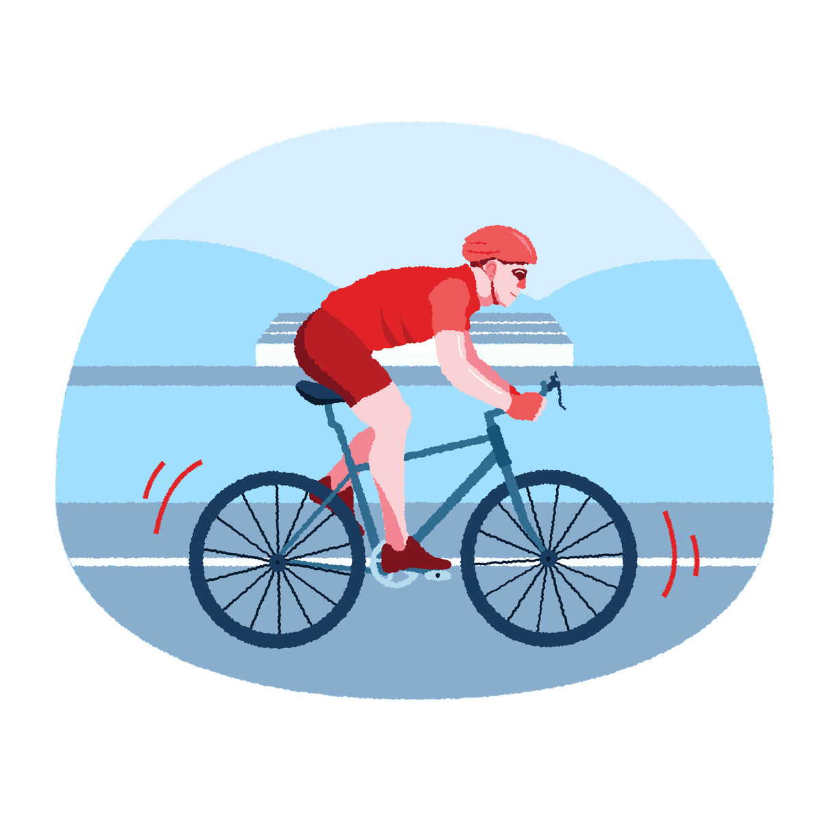 Ilustração de Man riding a bicycle along the embankment em no estilo Cherry para baixar em PNG, SVG