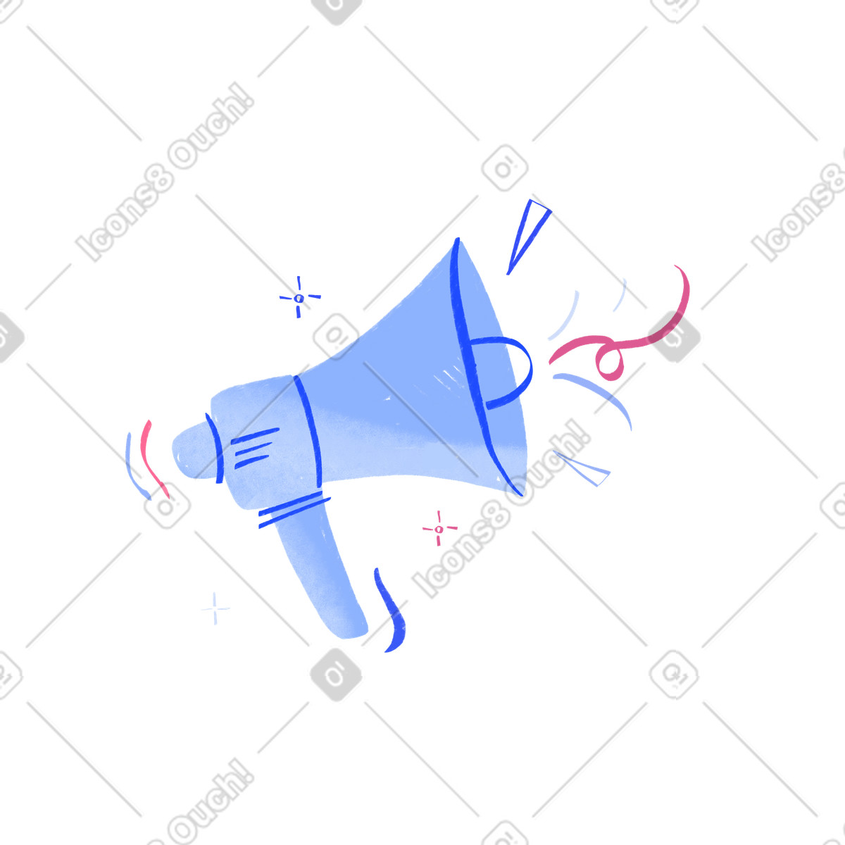 Megafono con elementi decorativi illustrazione in stile Quirky scarica in PNG, SVG