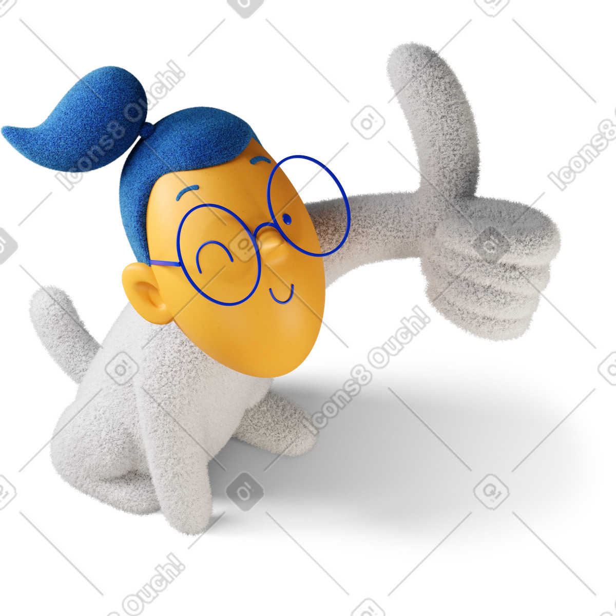 Ilustração de Vista superior uma garota piscando mostrando o polegar para cima virou à direita em no estilo 3D Buddy baixar em PNG, SVG