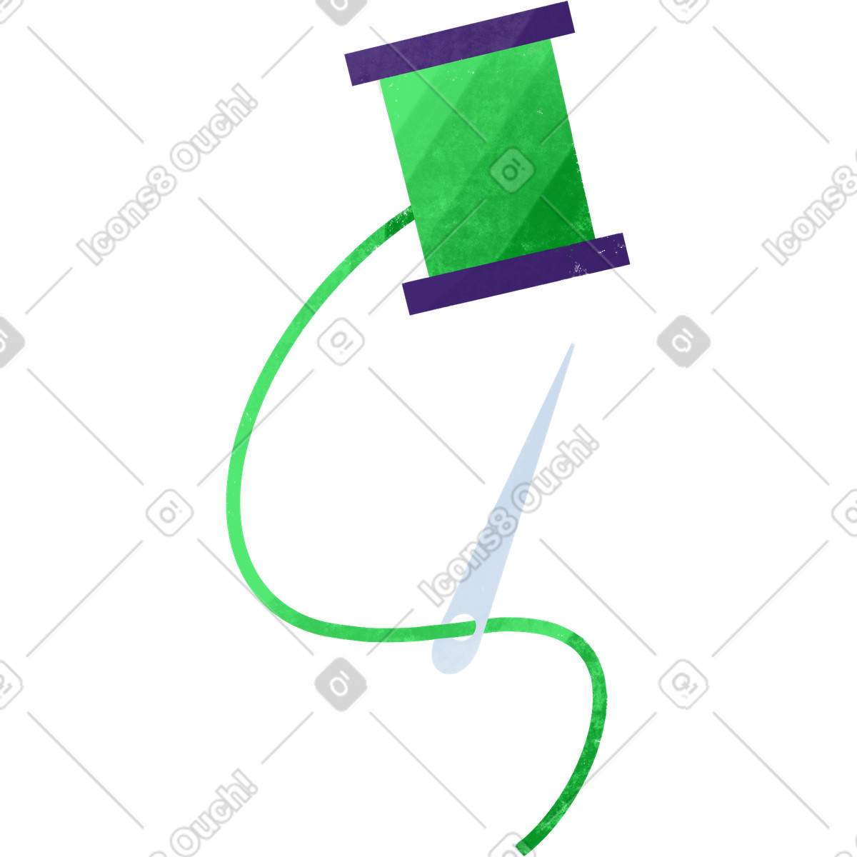 Ilustración Green spool of thread with a needle en estilo Bonbon descargar en PNG y SVG