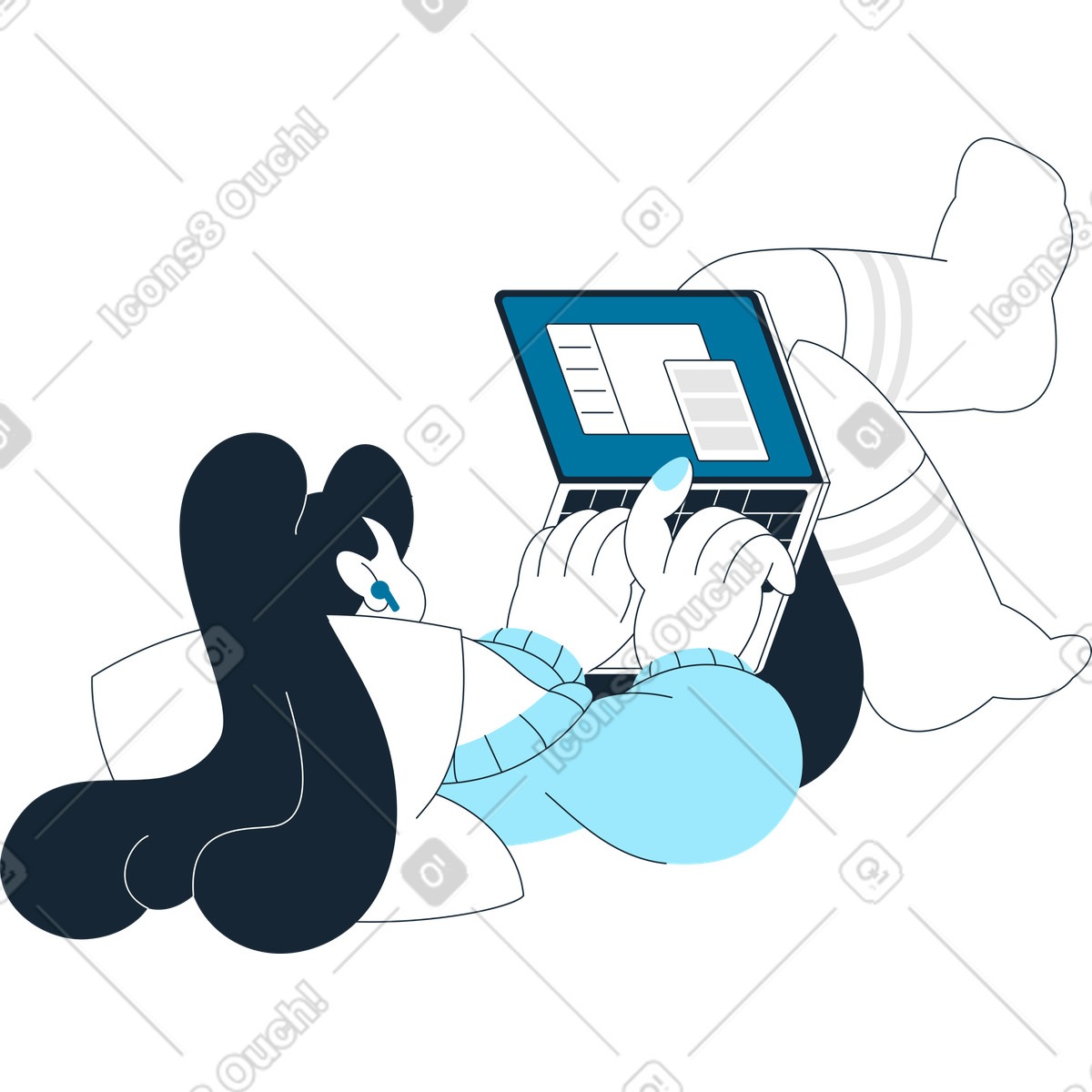 Ilustración Mujer acostada con una laptop encima de ella en estilo Indigo a descargar en PNG y SVG
