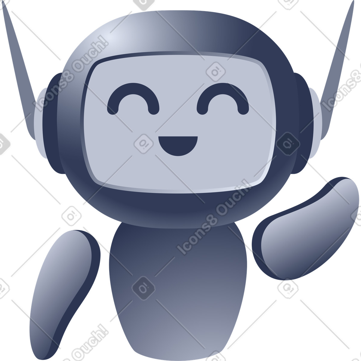 Illustration Vue de face d'un robot assistant mignon dans le style Lucent à télécharger aux formats PNG, SVG