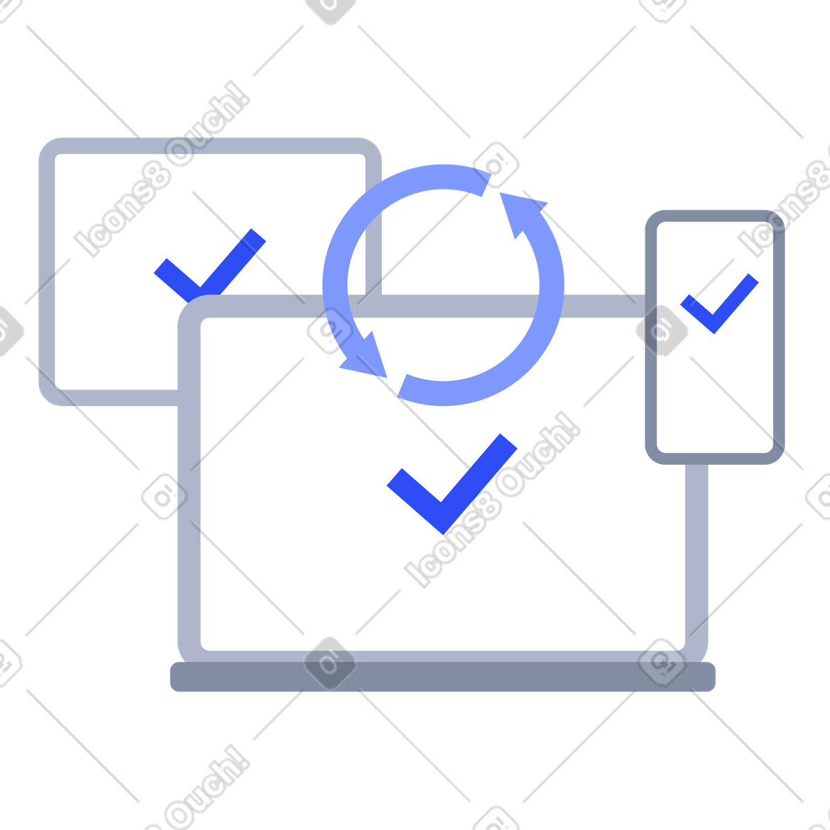 Synchronization between devices, Multi-device workflow illustrazione in stile System scarica in PNG, SVG