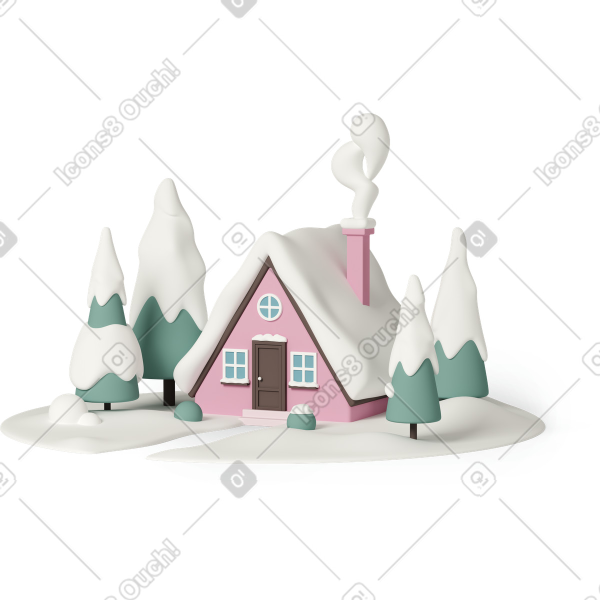 3D Casual life 스타일의 Small house in winter forest 일러스트레이션 PNG, SVG 다운로드