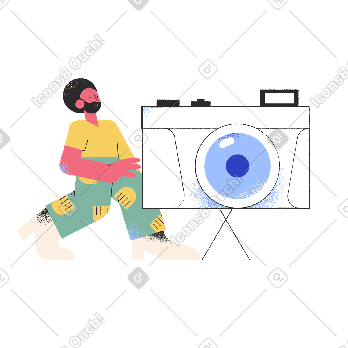Ilustração de Homem com câmera fotográfica gigante em no estilo Pablo para baixar em PNG, SVG