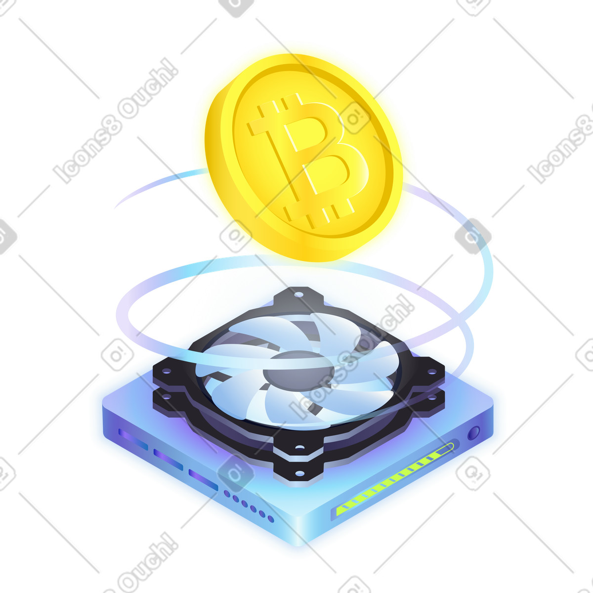 Bitcoin mining with a GPU card illustration in PNG, SVG