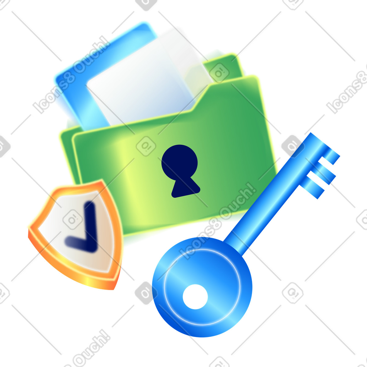 File folder with key representing data protection illustration in PNG, SVG