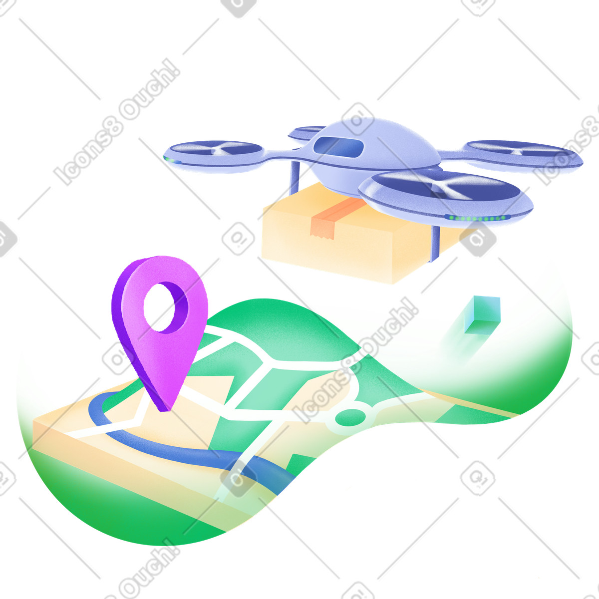 Ilustração de Entrega sem contato no local por drone em estilo Smart para baixar em PNG, SVG