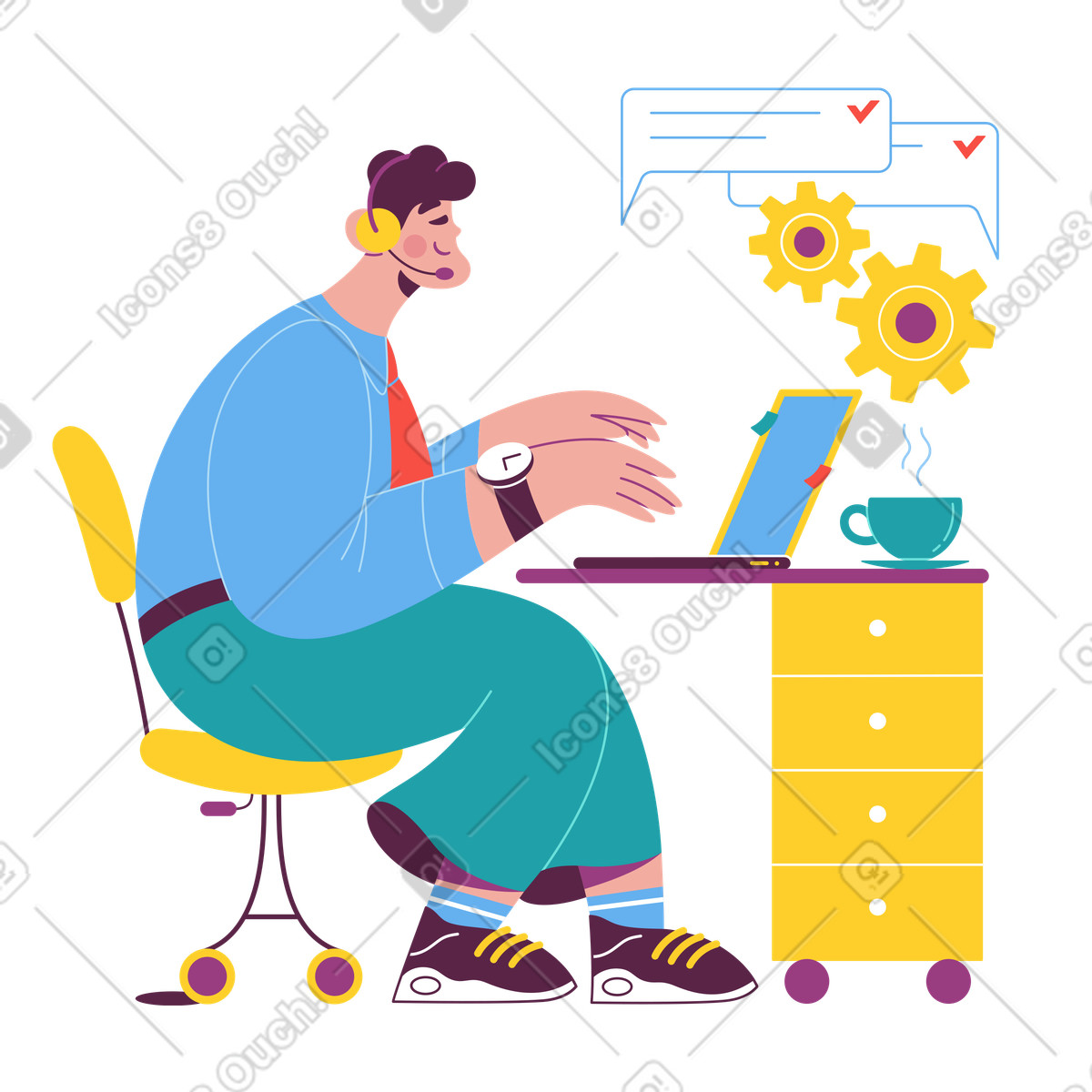 Service-support animated illustration in GIF, Lottie (JSON), AE