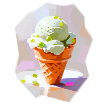 A close-up view of a waffle cone holding a generous scoop of amla-flavored ice cream. The ice cream has a creamy texture and is a light green color, reflecting the natural hue of amla. The waffle cone has a crisp golden-brown surface with a classic diamond pattern. The ice cream appears slightly melty at the top, with small flecks of amla embedded within, indicating its fruity flavor. The background is softly blurred to keep the focus on the cone and ice cream.