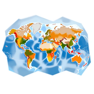 A detailed world map illustrating various biomes across the globe. The map prominently features expansive deserts characterized by sandy yellows and browns, dense forests depicted in rich greens, and vast tundras represented with icy whites and light blues. Each biome is clearly labeled with its name in bold letters. The oceans are visible in deep blue tones, separating the different landmasses, which showcase diverse topographical features. Mountains, rivers, and lakes are included to enhance the geographical representation of each biome.