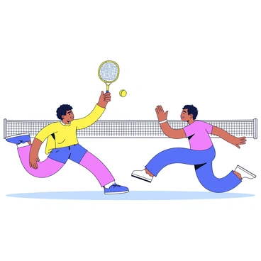 A view from the net showing a player smashing the shuttlecock towards the opponent