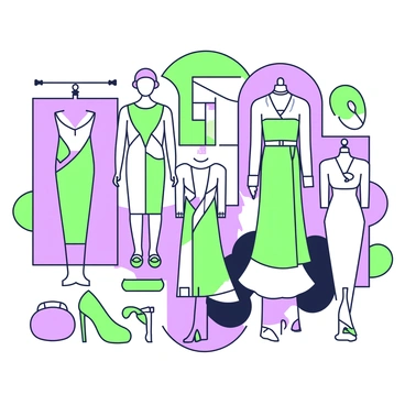 A collage featuring various fashion designs arranged in an organized manner. Each design showcases bold lines and geometric patterns that are characteristic of the Art Deco period. There are dresses, suits, and accessories displayed, with intricate details emphasizing symmetry and elegance. The background includes overlapping shapes and forms that enhance the overall composition, creating a visually striking arrangement.