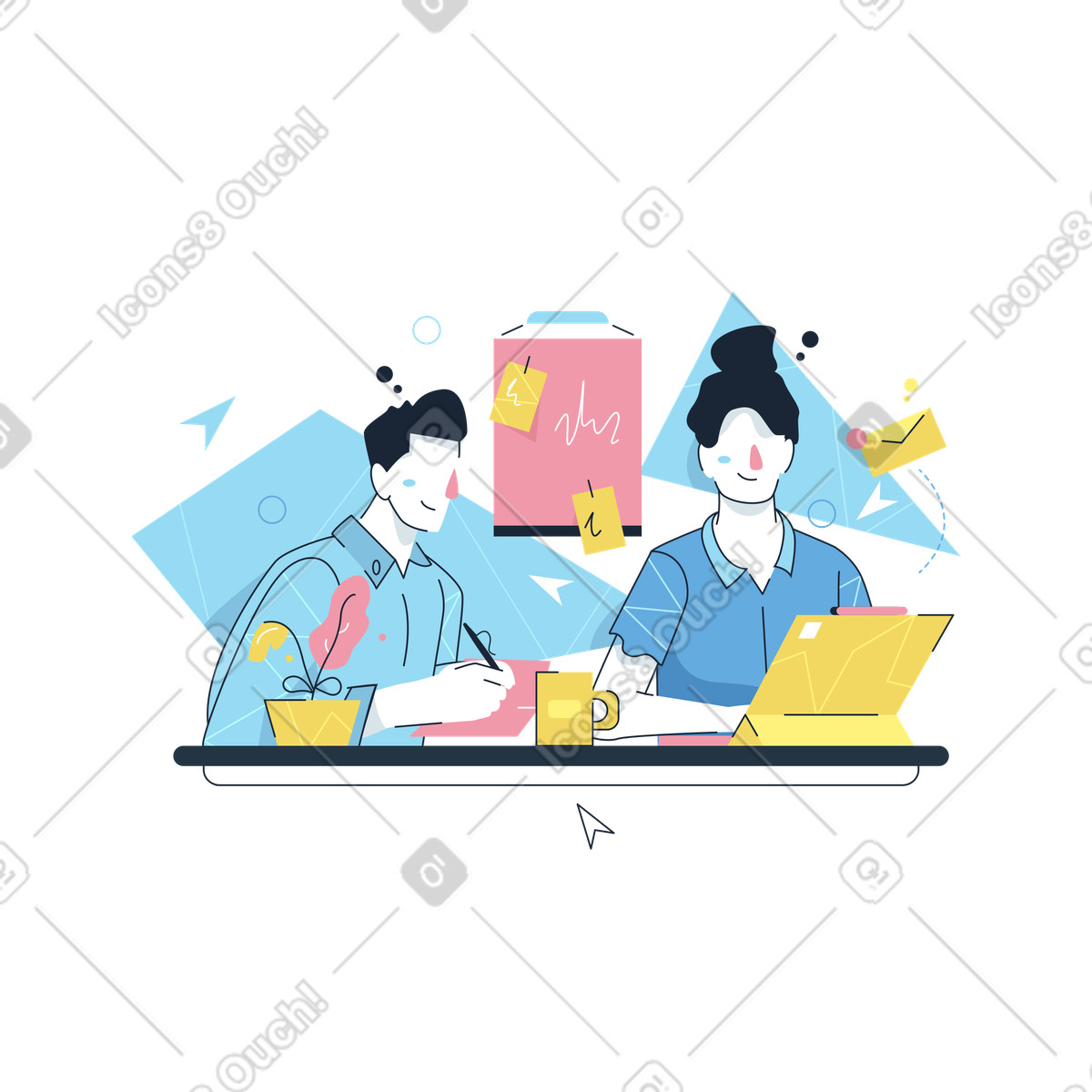 Work Hard スタイルの 同僚は共同プロジェクトでオフィスで働いています のイラストをPNG、SVG形式でダウンロード