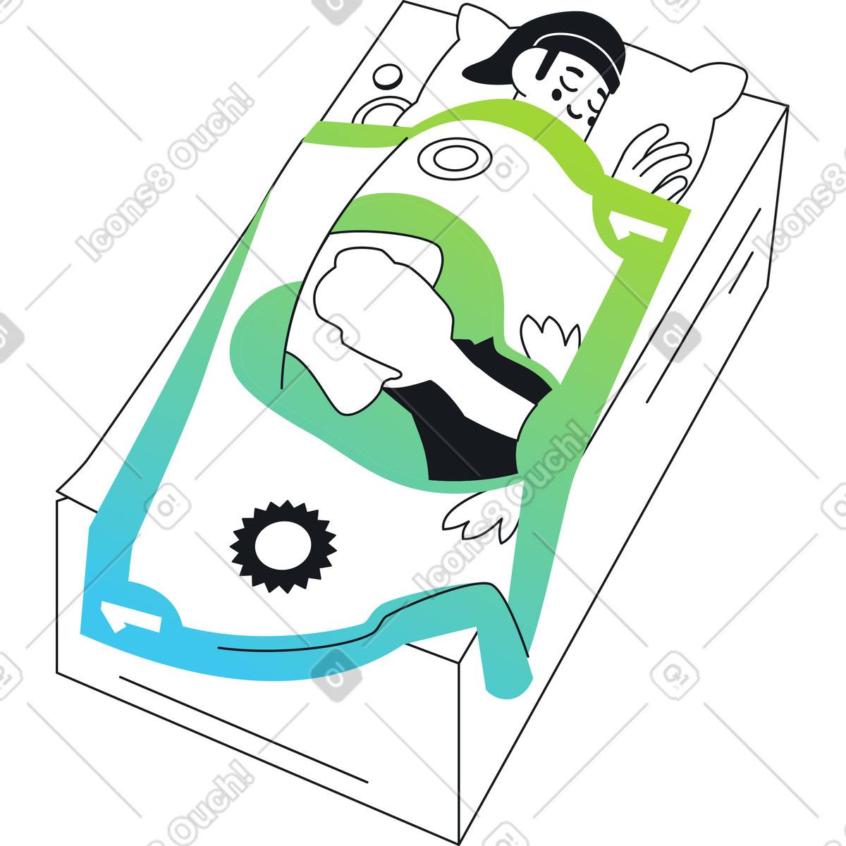 Man sleepeng on a pile of banknotes illustration in Breeze style download in PNG, SVG